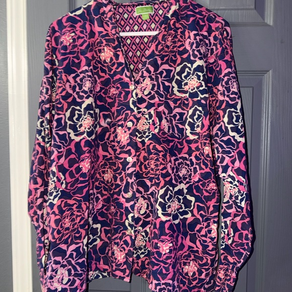 Vera Bradley Vibrant Pink and Purple Button Down Shirt - Picture 3 of 9